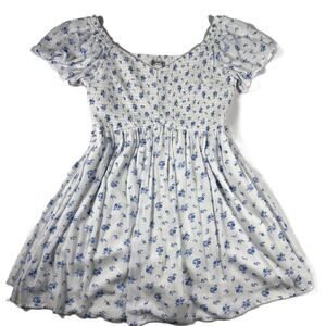 Hollister women summer drop waist size XL short dress in blue floral w/ pockets